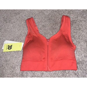 All in Motion Women's Neon Red Medium Support Seamless Zip-Front Sports Bra XS